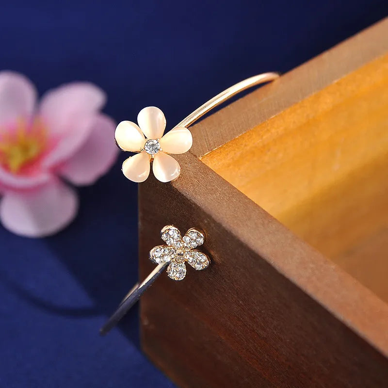 Women Girl Fashion Flower Opal Crystal Bracets Gold Color Cuff Bracelet Bangle Charm Jewelry Fashion Jewelry