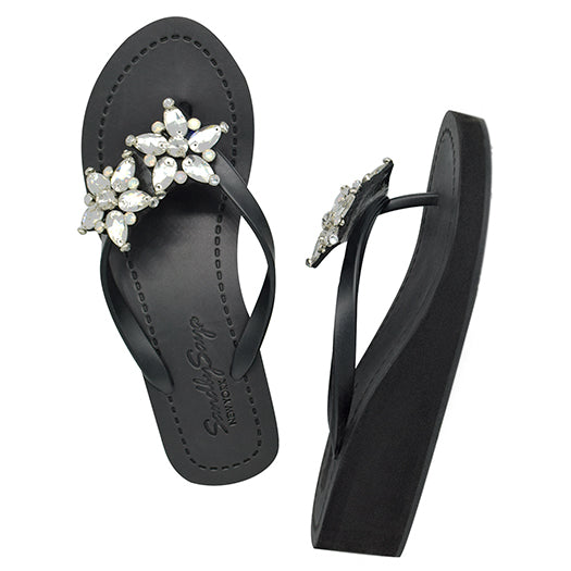 2 Stars - Rhinestone Mid Wedge Flip Flops