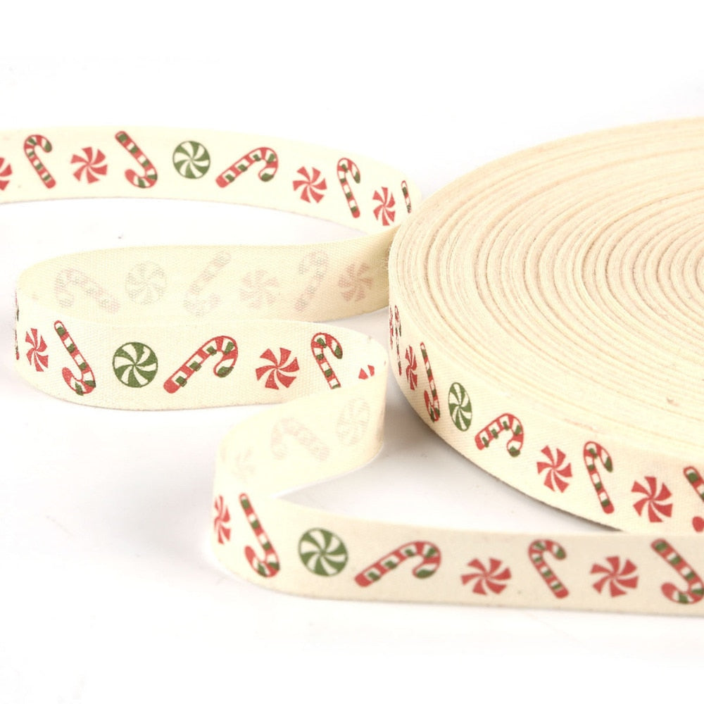 5yards Cartoon Printed Cotton Ribbons Hairbows Christmas Decoration for Home Gif