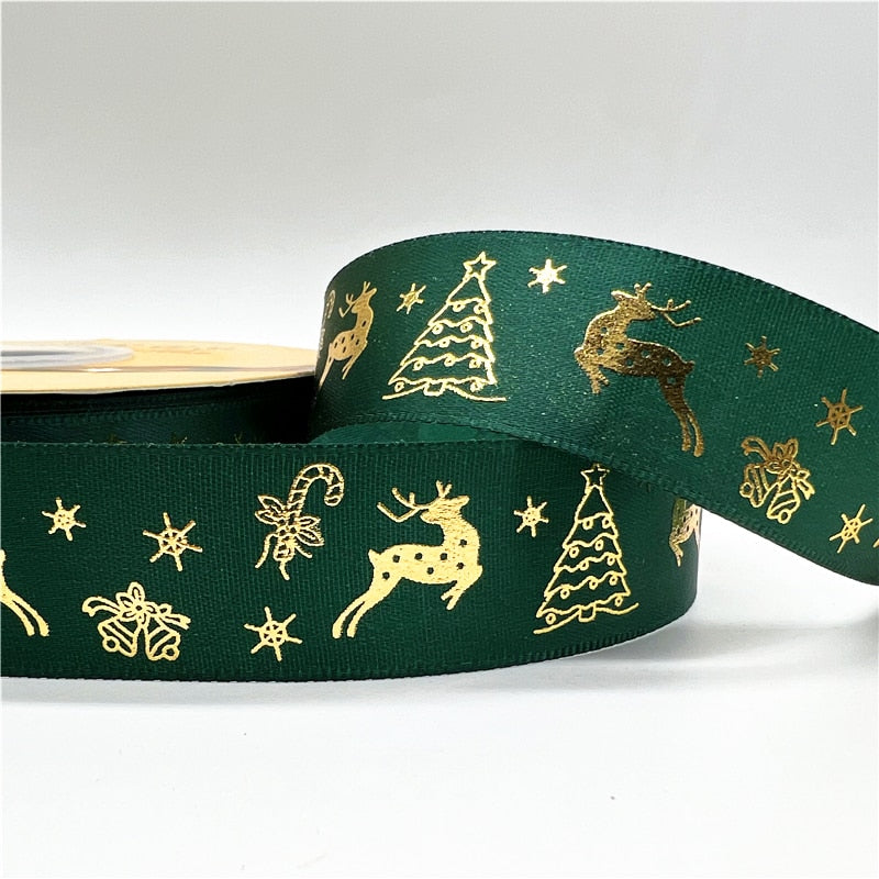 5yards 1inch 25mm Christmas Ribbon Printed Christmas Polyester Ribbon for Handmade Design Christmas Decoration