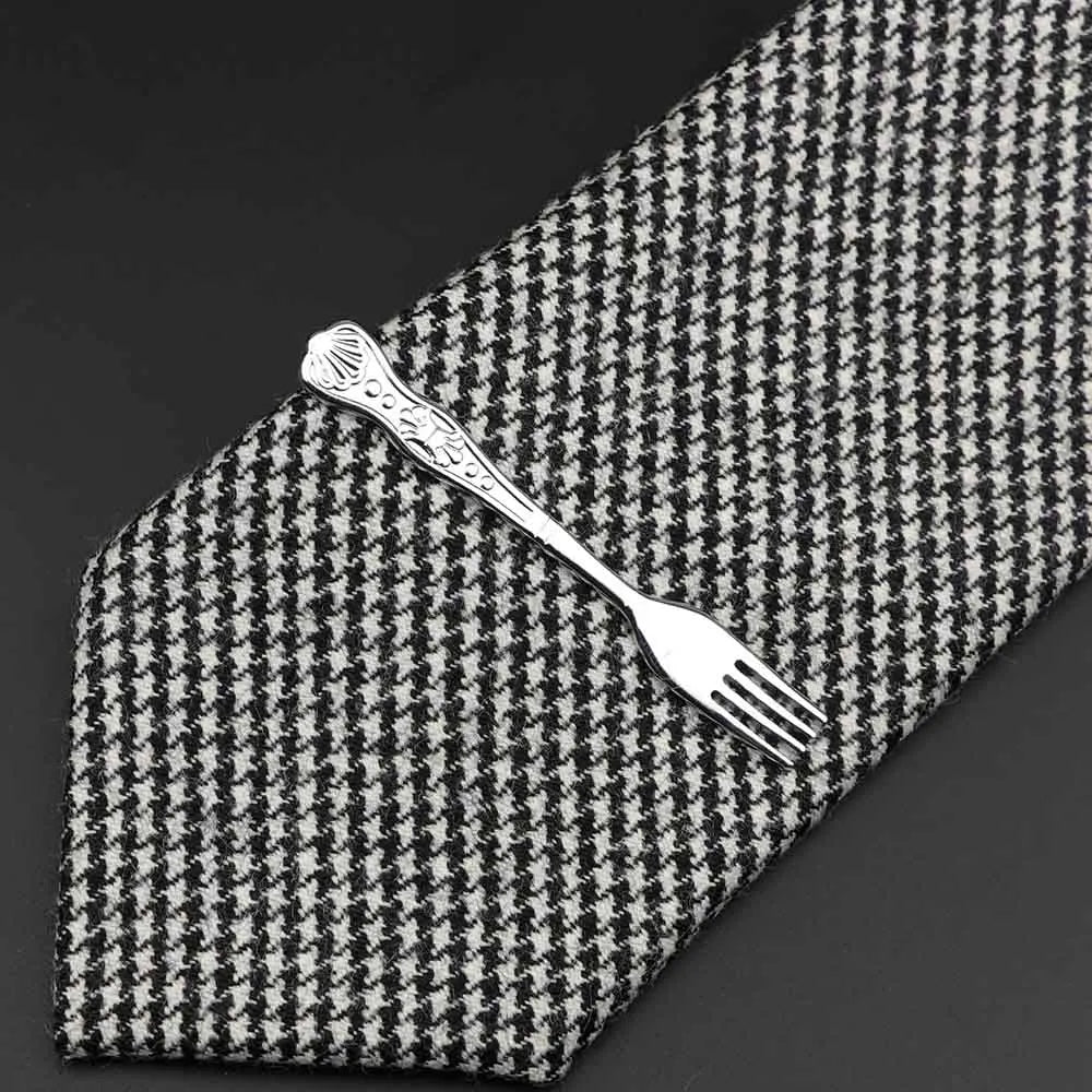 1 Piece Chrome Stainless Glasses Car Airplane Fork Spoon Shape Metal Tie Clip for Men Necktie Clips Pin for Mens