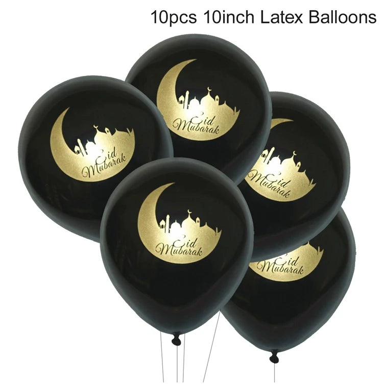 EID Mubarak Banner Balloons Cake Topper Ramadan Decoration Ramadan Kareem Mubarak Muslim Islamic Festival Party DIY Decorations