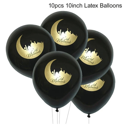 EID Mubarak Banner Balloons Cake Topper Ramadan Decoration Ramadan Kareem Mubarak Muslim Islamic Festival Party DIY Decorations