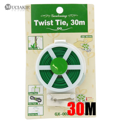 MUCIAKIE 30m/50m Plant Twist Tie With Cutter Sturdy Green Coated Wire for Gardening Home Office Reusable Wire Cable With Slicer