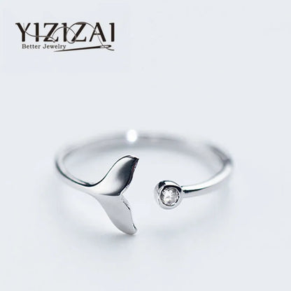 Whale Tail Silver Plated Ring Women Mermaid Tail Rings for Girls Silver Color Mermaid Tear Jewelry Femme