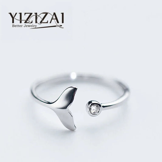 Whale Tail Silver Plated Ring Women Mermaid Tail Rings for Girls Silver Color Mermaid Tear Jewelry Femme