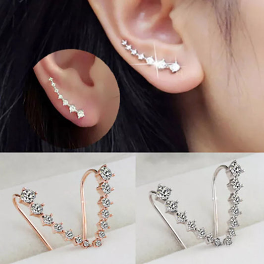 Long Dipper Ear Hook Clip on Earrings for Women Four-Prong Setting Zircon Climbing Ear Cuff Earrings Fashion Jewelry E527