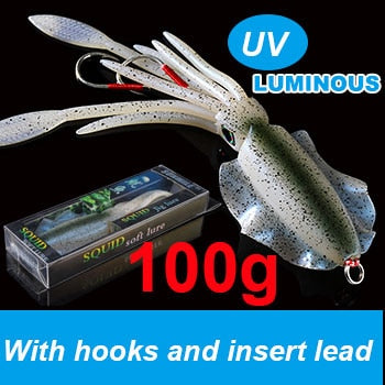 SUNMILE Fishing Soft Squid Lure 20g/60g/80g/100g/120g/150g Luminous/Uv Squid Jig Fishing Lures for Sea Fishing Wobbler Bait