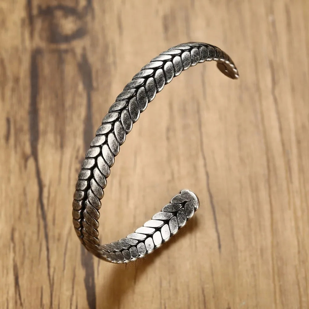 Men's Bracelet,Old Oxidized Gray Braided Cuff Bracelets,Stainless Steel Industrial Style Braslet Bangle, Vintage Jewelry