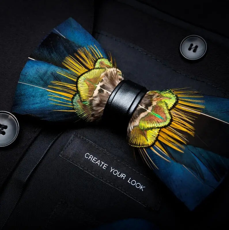 RBOCOTT Feather Bow Ties Men's Luxury Bowtie With Box Fashion Peacock Feather Bow Ties for Men Business Party Wedding