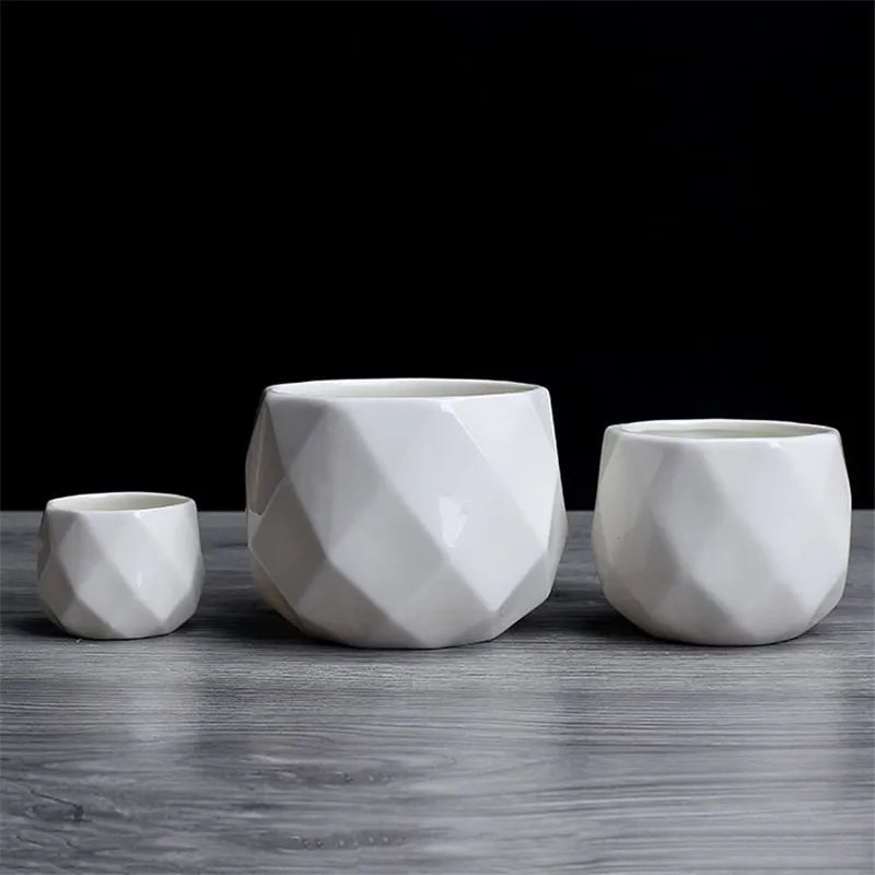 Creative Ceramic Diamond Geometric Flowerpot Simple Succulent Plant Container Green Planters Small Bonsai Pots Home Decoration