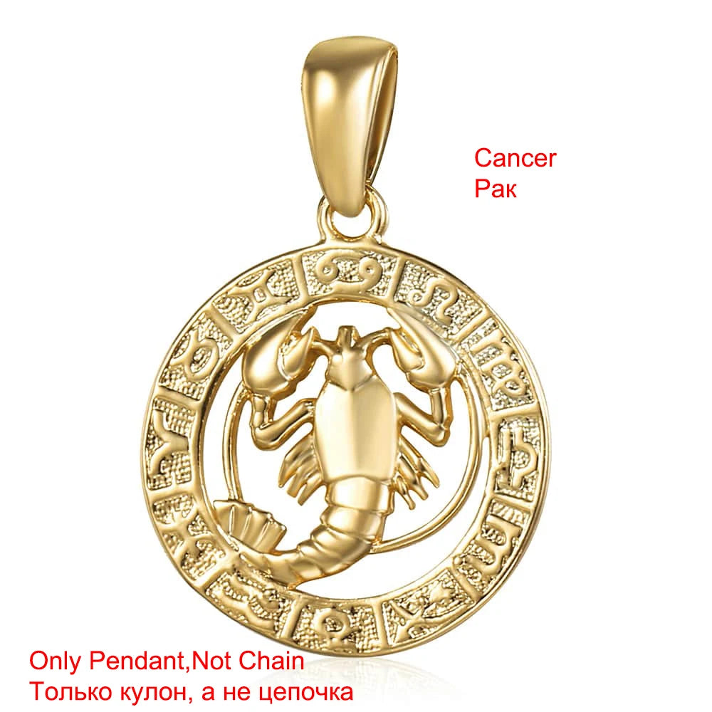 Davieslee Pendant Necklace for Women 12 Zodiac Sign Constellation Yellow Rose Gold Color Womens Necklaces Round Shaped LGPM16