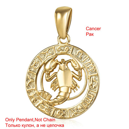 Davieslee Pendant Necklace for Women 12 Zodiac Sign Constellation Yellow Rose Gold Color Womens Necklaces Round Shaped LGPM16