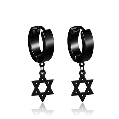 1 Piece Men Cross Stars Pendant Punk Round Cartilage Stainless Steel Earring for Men Piercing Stud Earrings for Women