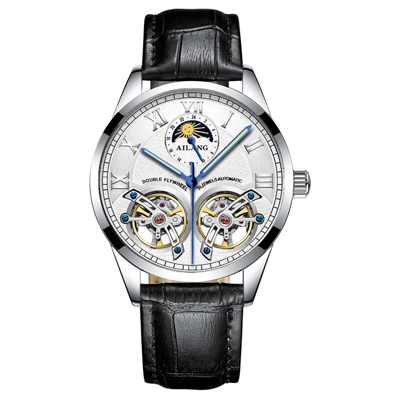 AILANG Original Design Men's Double Flywheel Automatic Mechanical Watch Fashion Leisure Business Luxury Clock