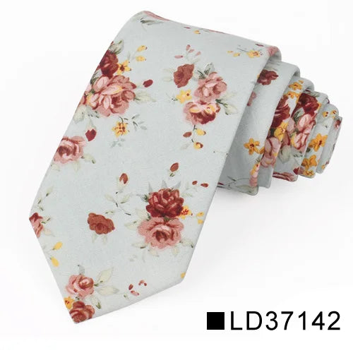 New Floral Tie for Men Women Skinny Cotton Neck Tie for Wedding Casual Mens Neckties Classic Suits Flower Print Neck Ties Cravat