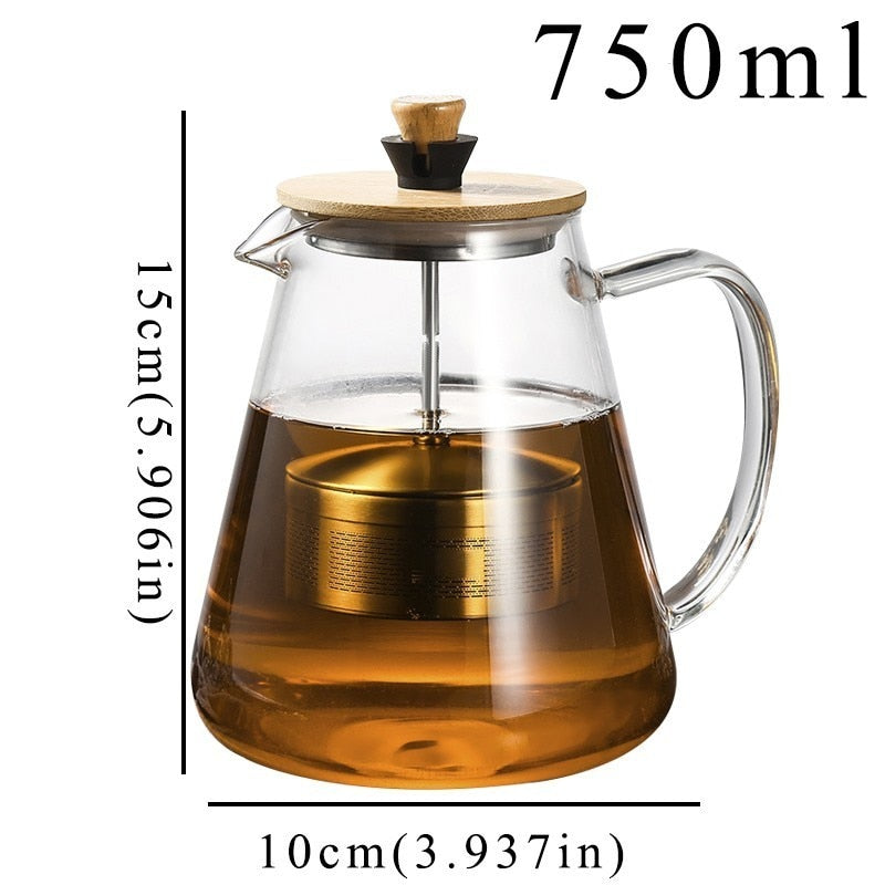 Stainless Steel Infuser Teapot Clear Borosilica Glass Filter Heat Resistant Coffee Puer Tea Pot Heated Container Boiling Kettle