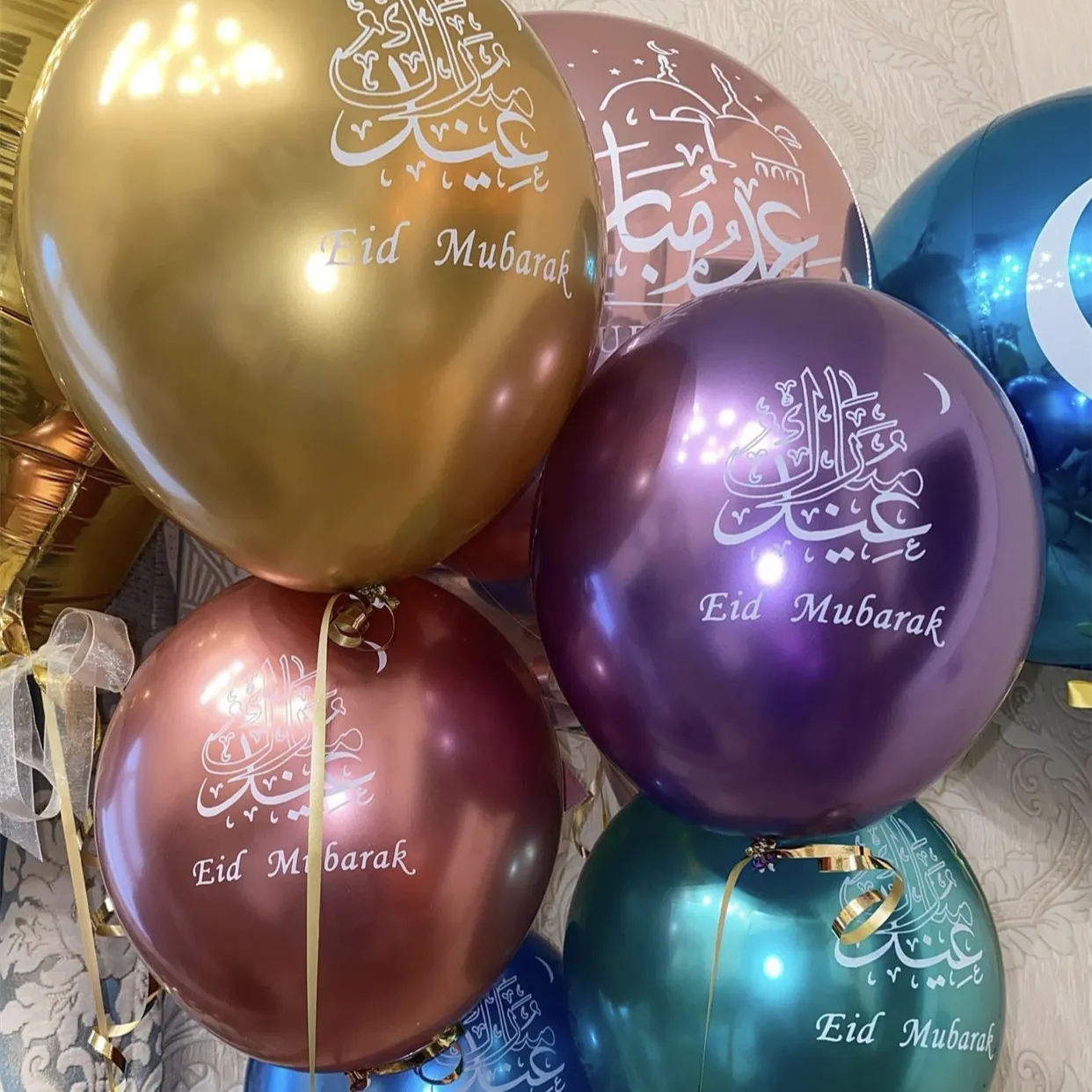 10pcs Eid Mubarak Latex Balloon Balloons Ramadan Kareem Decoration Ramadan Mubarak Muslim Islamic Festival Party DIY Decorations