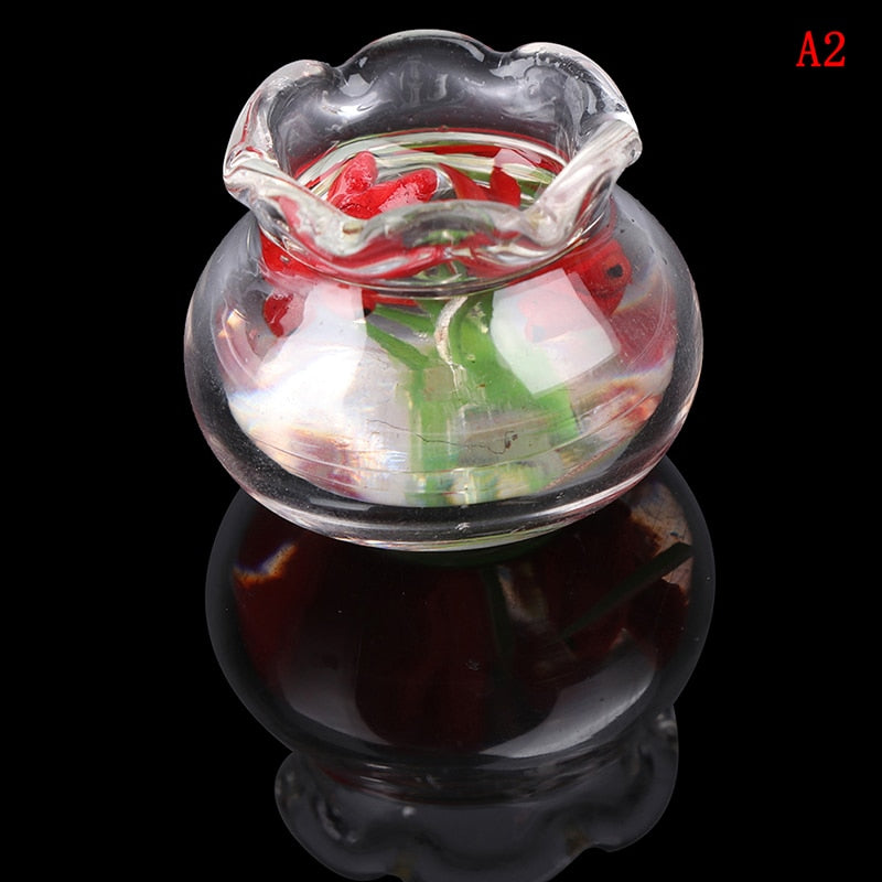 1PCS 1:12 Pet a Glass Bowl for Fish Tank Pole Nets Dollhouse Miniature 1/12 Doll House Decor Accessories