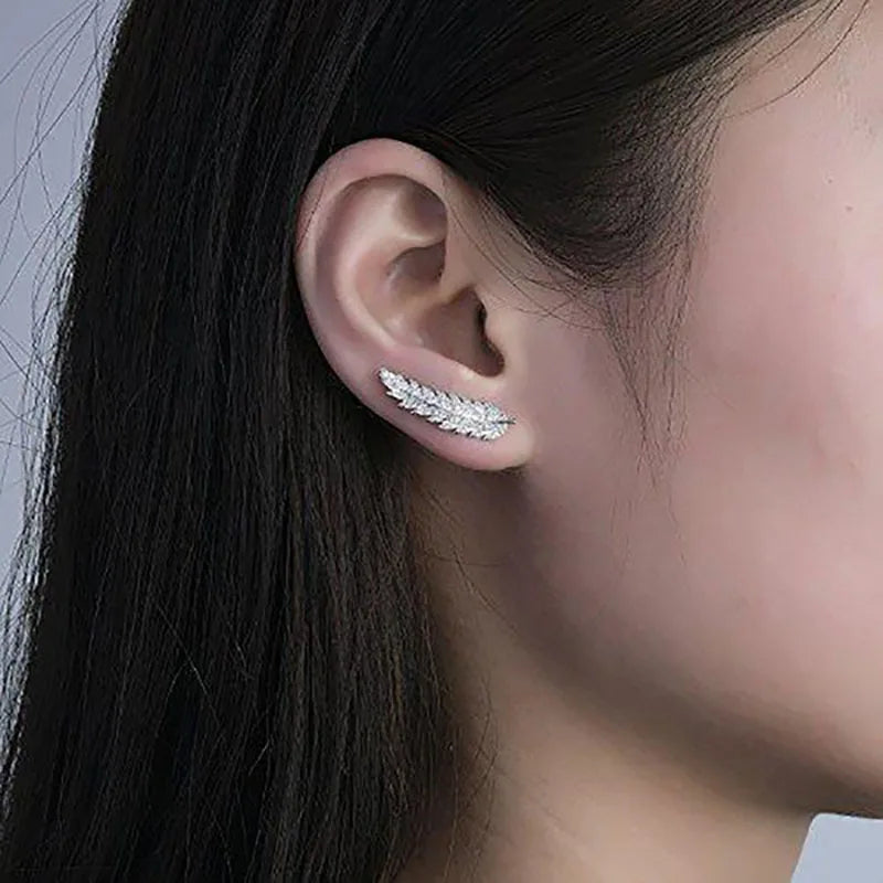 ZHOUYANG Stud Earrings for Women  Delicate Feather & Leaf Shaped Gold Color-Colour Party Daily Jewelry KAE060