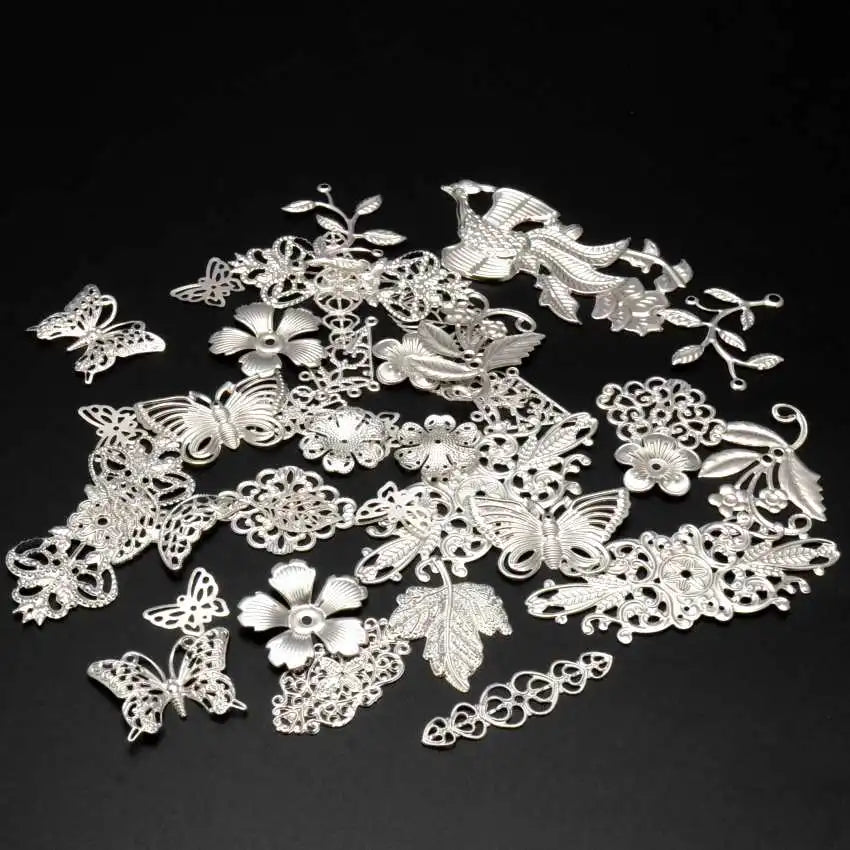 30Pcs Antique Bronze Mixed Metal Filigree Wraps Connectors Metal Crafts Decoration DIY