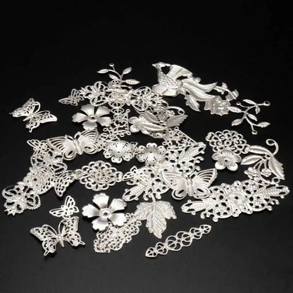 30Pcs Antique Bronze Mixed Metal Filigree Wraps Connectors Metal Crafts Decoration DIY