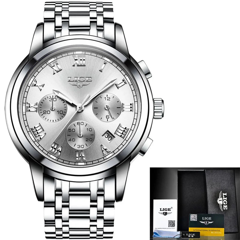 2023 Men Watch Luxury Top Brand LIGE Sport Chronograph Watches Mens Waterproof Full Steel Quartz Clock Watches Relogio Masculino