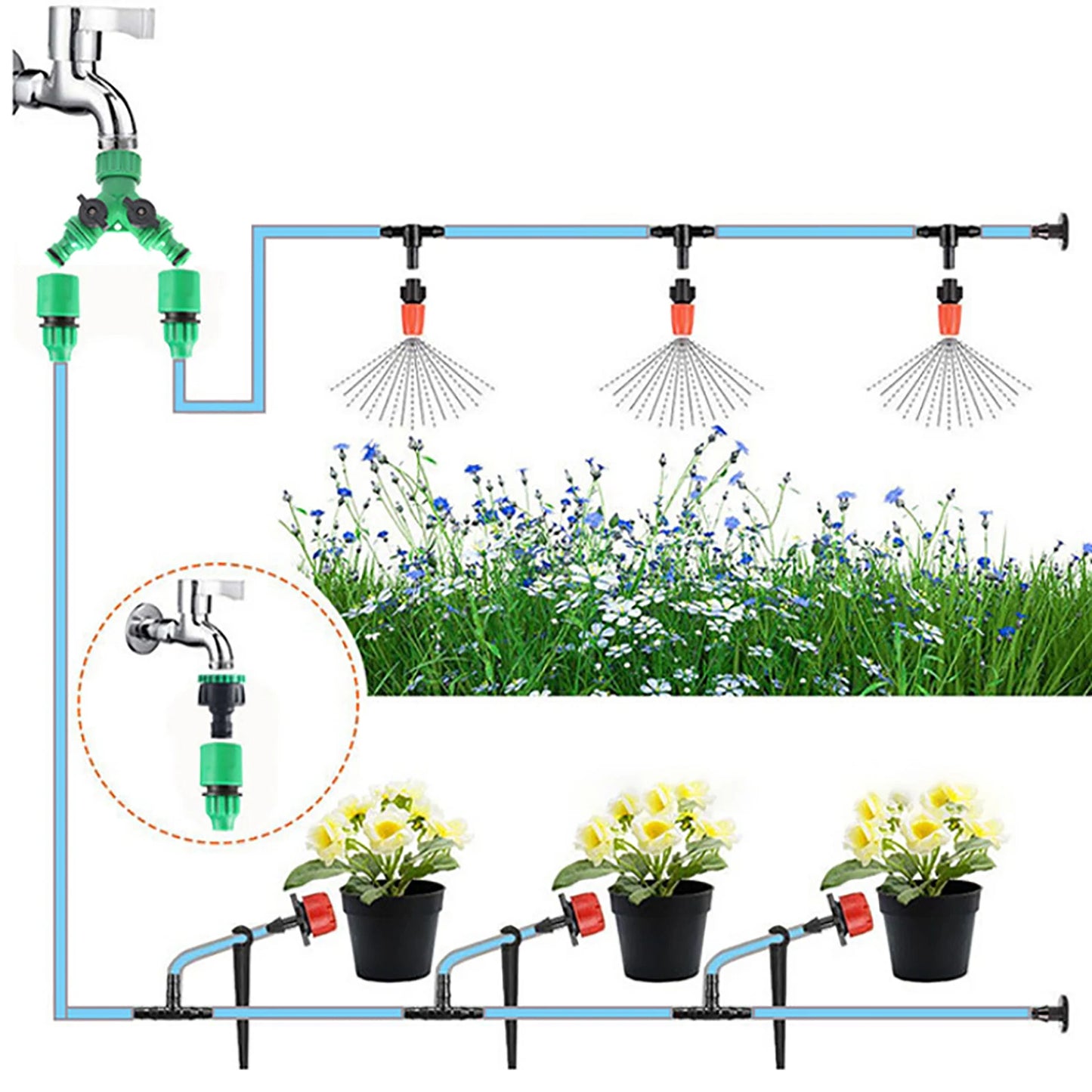 Y-Type Shunt Valve Garden Irrigation System Water Splitter 2 Way Y Shape Quick Connector Water Tap Adapter Water Controller
