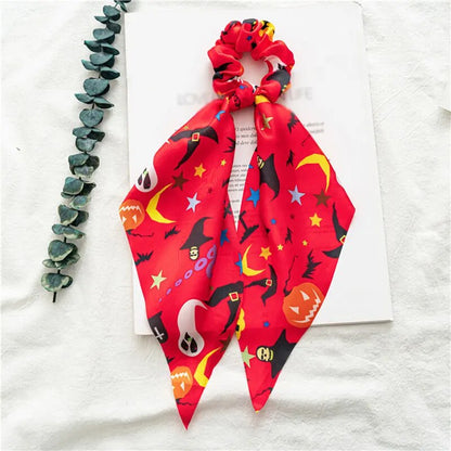 Santa Claus Bows Hair Scrunchies Long Ribbon Ponytail Scarf  Hair Tie Women Girls Elastic Hair Bands Christmas Hair Accessories