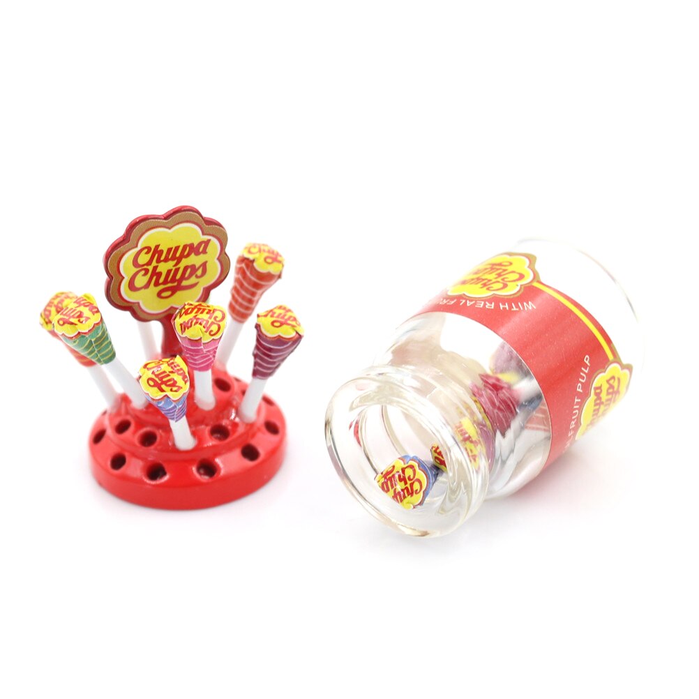 Miniature Food Dessert Sugar Mini Lollipops With Case Holder Candy for Doll House 1/12 Kitchen Furniture Toys Accessories 1:12