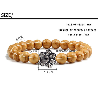 Natural Matte Black Lava Volcanic Stone Paw Print Charm Bracelet Homme Femme Pet Memorial Cat Dog Lovers Jewelry Bracelets