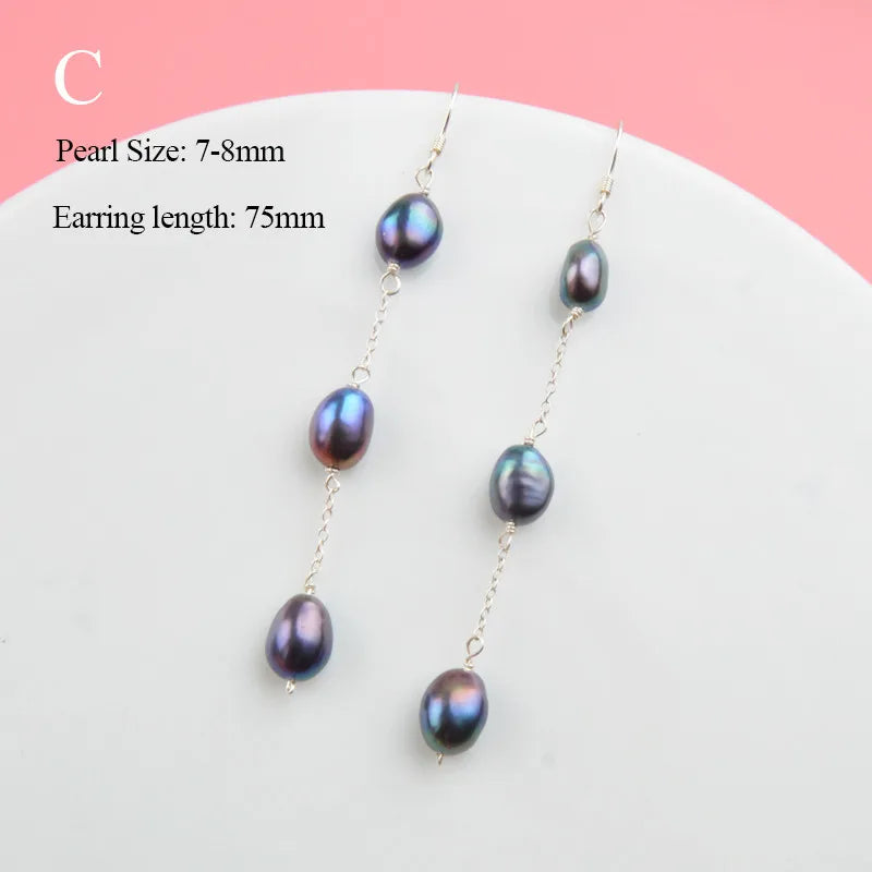 ASHIQI Natural Freshwater Pearl Earrings Real 925 Sterling Silver Long Korean Earrings for Women Big Baroque Pearl Jewelry