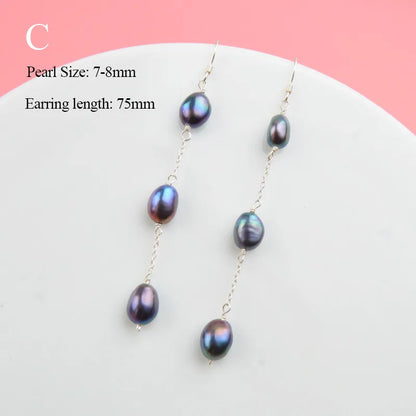 ASHIQI Natural Freshwater Pearl Earrings Real 925 Sterling Silver Long Korean Earrings for Women Big Baroque Pearl Jewelry