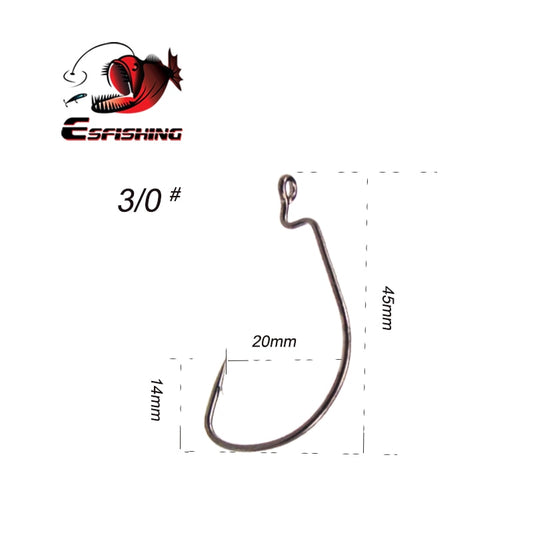 KESFISHING Fishing Hook High Carbon Steel Wide Crank Offset Fishhook for Soft Worm Lure 1/0- 9/0 Bass Barb Wobbler