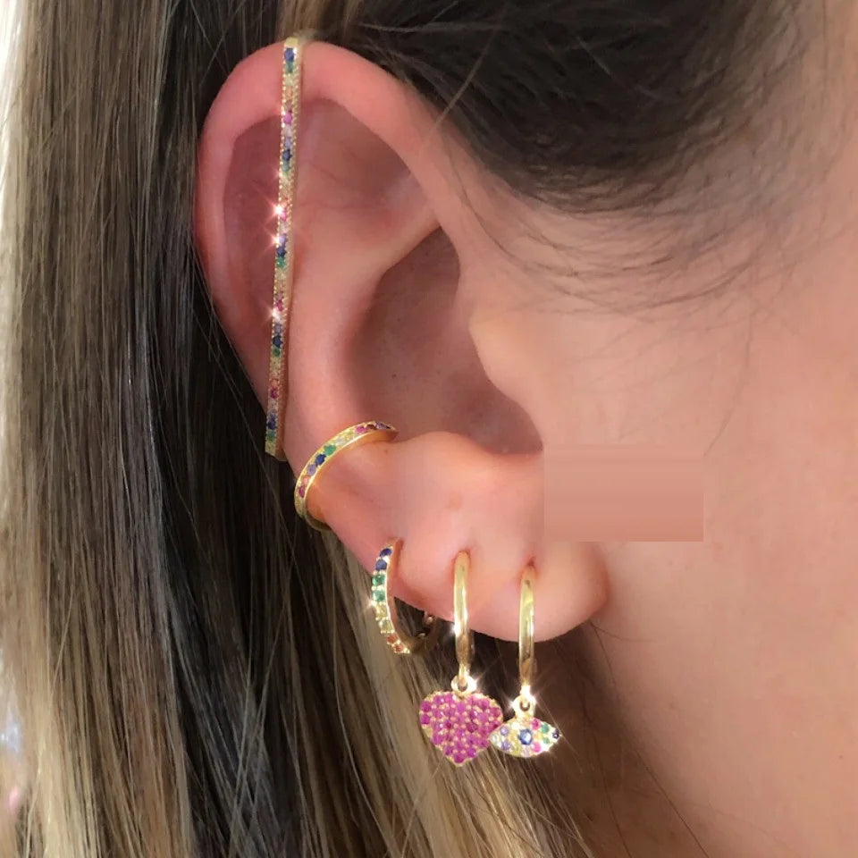 Fashion Women Jewelry 1 Piece Ear Cuff No Piercing Ear Clip White Rainbow Cz Rectangle Cuff Earring