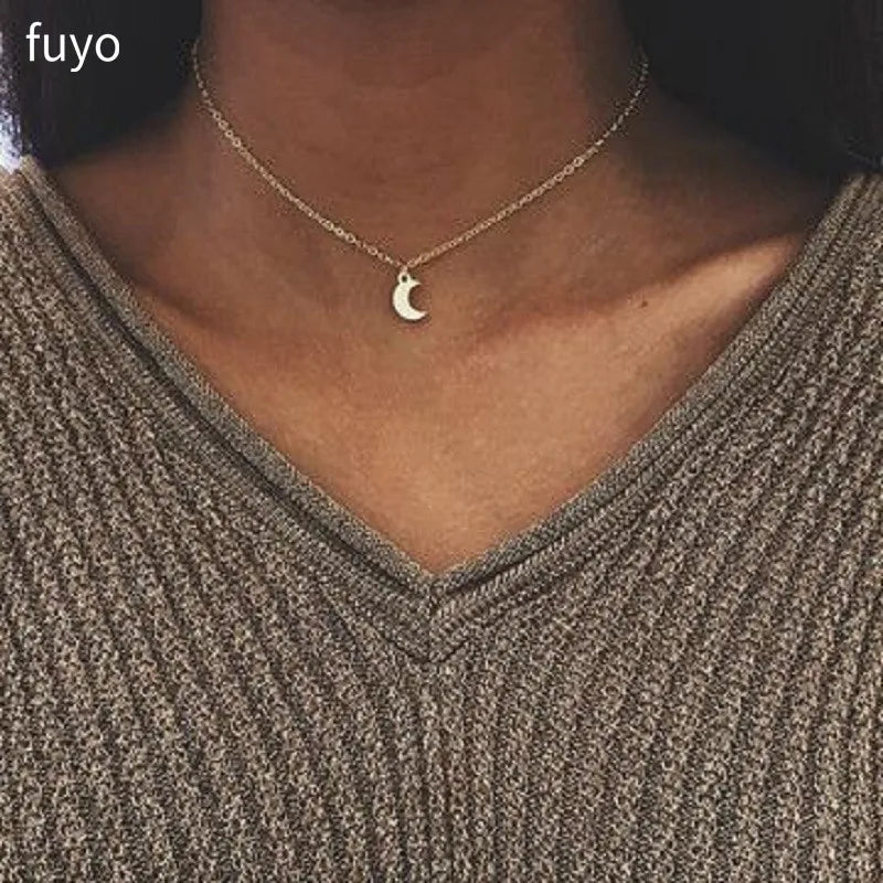 Bohemian Moon Star Crystal Heart Choker Necklace for Women Necklace Pendant on Neck Chocker Necklace Jewelry