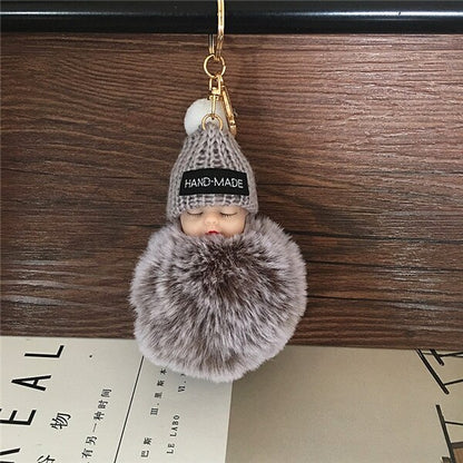 1PCS Cute Cartoon Doll Keychain Fur Ball Plush KeyChain Keyring Women Handbag Car Key Holder Bag Pendant Toys for Kids
