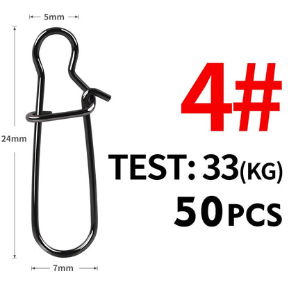 Meredith 50pcs Stainless Steel Fishing Connector Fast Clip Lock Snap Swivel Solid Rings Safety Snaps Fishing Hook Tool Snap