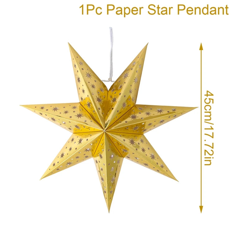 30-75cm Hollow Star Hanging Pendant Eid Mubarak Christmas Ramadan Decoration 2024 Islamic Muslim Party Decor Ramadan Kareem