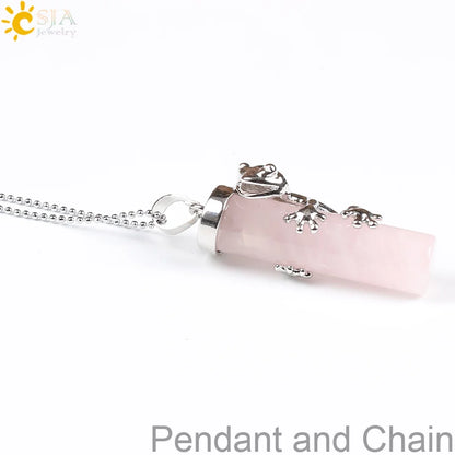 CSJA Pink Quartz Gem Power Statement Necklace Male Female Jewelry Natural Gem Stone Pendant Lovely Frog Jewellery E184