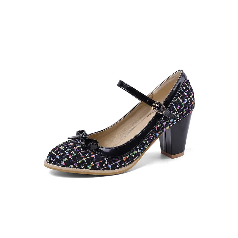 YMECHIC Spring Fashion 2022 Women Heels Glitter Bling Bowtie Lolita Mary Jane High Heel Shoes Pink Black Cute Womens Shoes Pumps