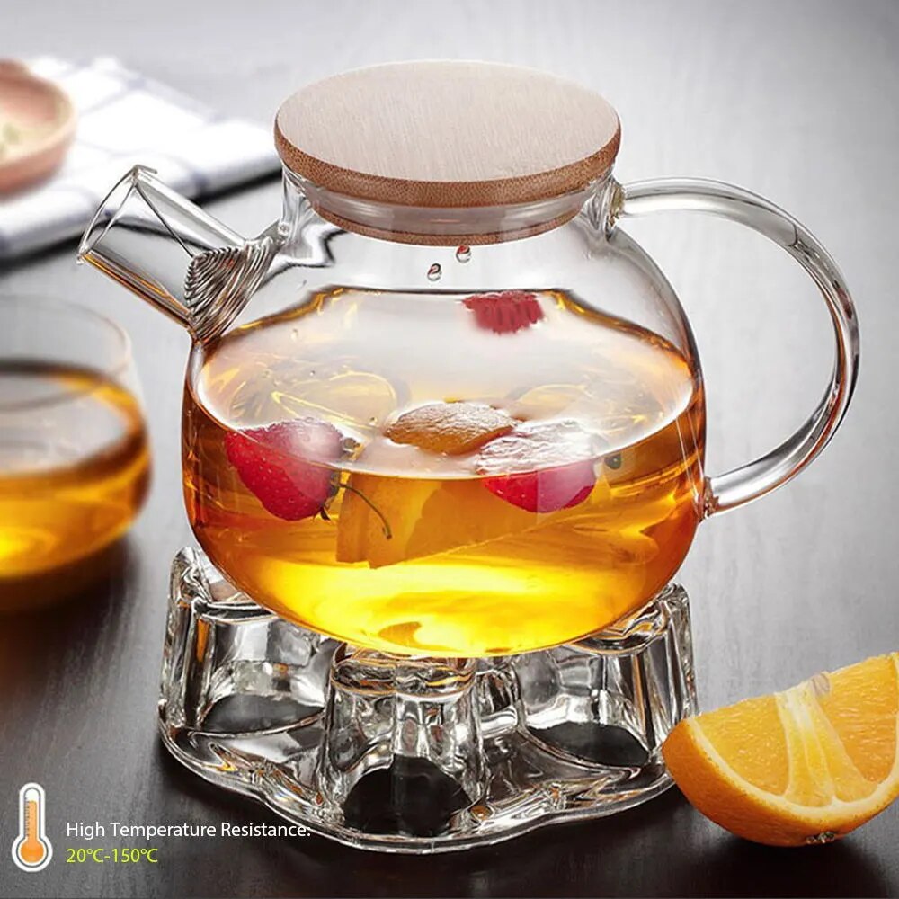 1000ML Heat Resistant Glass Teapot Clear Kettle Flower Puer Tea Infuser Pot Boro