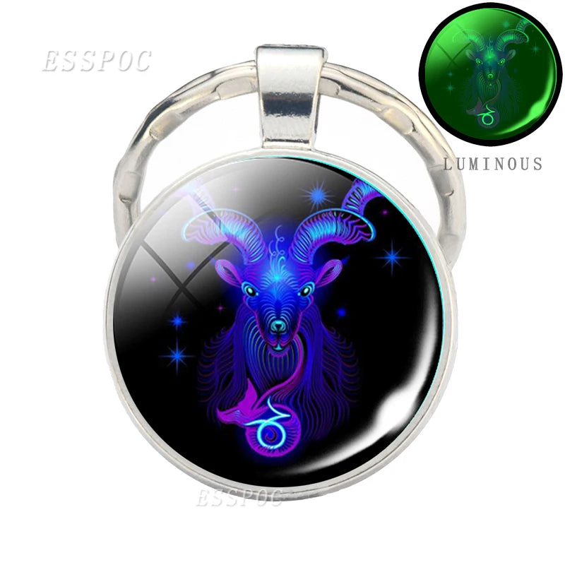 Luminous 12 Zodiac Signs Keychain Constellation Key Chain Leo Libra Virgo Sagittarius Zodiac Jewelry Birthday
