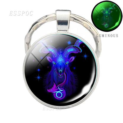 Luminous 12 Zodiac Signs Keychain Constellation Key Chain Leo Libra Virgo Sagittarius Zodiac Jewelry Birthday