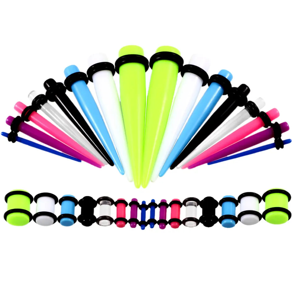 36pcs/Lot Acrylic Ear Gauge Taper and Plug Stretching Kits Mixed Color Ear Flesh Tunnel Expansion Body Piercing Jewelry 14g-00g