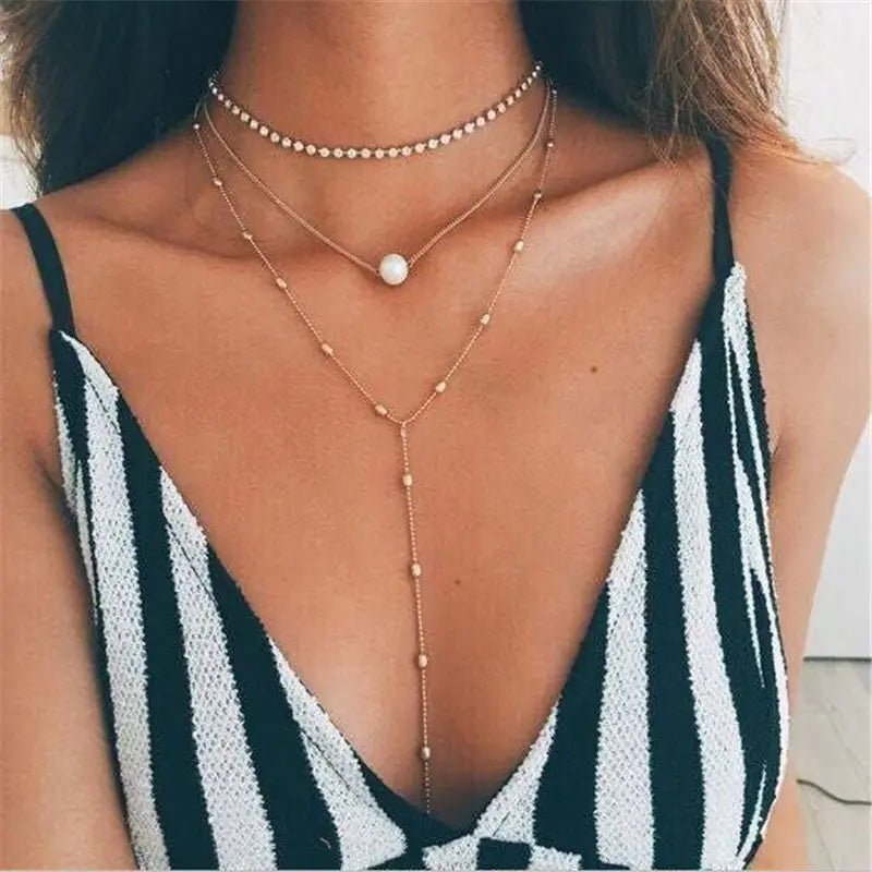 Sequins Multi Layer Long Necklaces Pendant Bohemian Pendant Necklace for Women Bijoux Jewelry Accessories