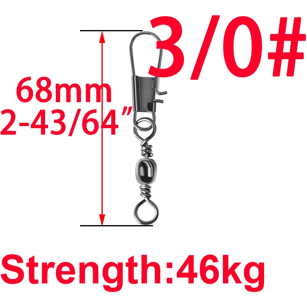 50pcs 14# to 3/0# Swivels Interlock Snap Fishing Lure Tackles Gear Accessories Connector Swivels Pin Bearing Rolling Solid Tool