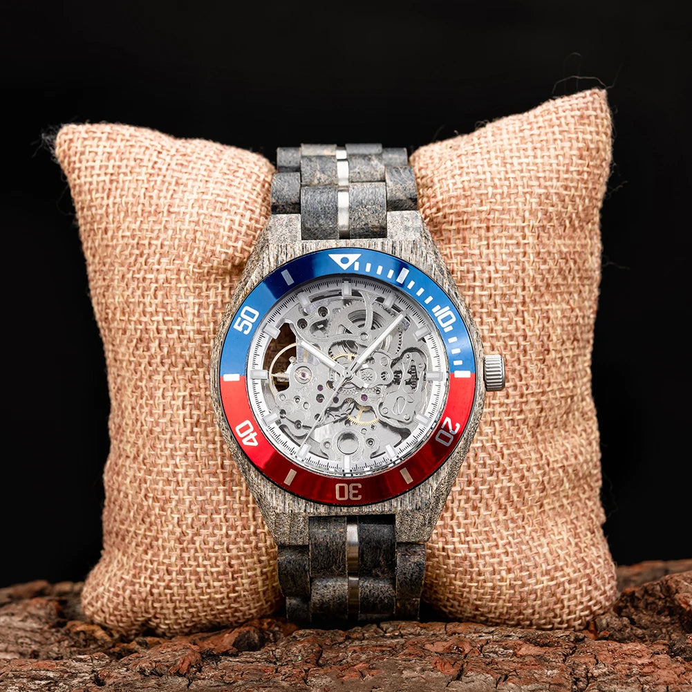 Wooden Automatic Mechanical Watch Men Wristwatch BOBO BIRD Top Luminous Hands Clock Custom Relogio Masculino