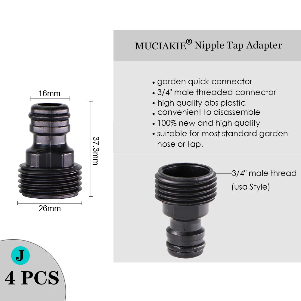 MUCIAKIE Variety Style Garden Tap 1/2" 3/4" Male Female Thread Nipple Joint 1/4" Hose Quick Connector Irrigation Water Splitters
