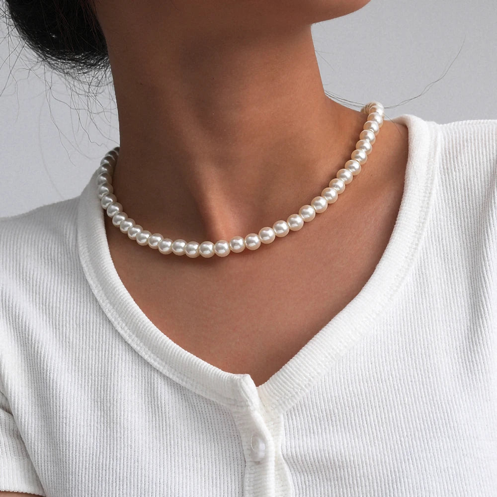 IngeSight.Z Punk Multi Layered Imitation Pearl Choker Necklace Collar Statement Boho Handmade Pendant Necklace for Women Jewelry